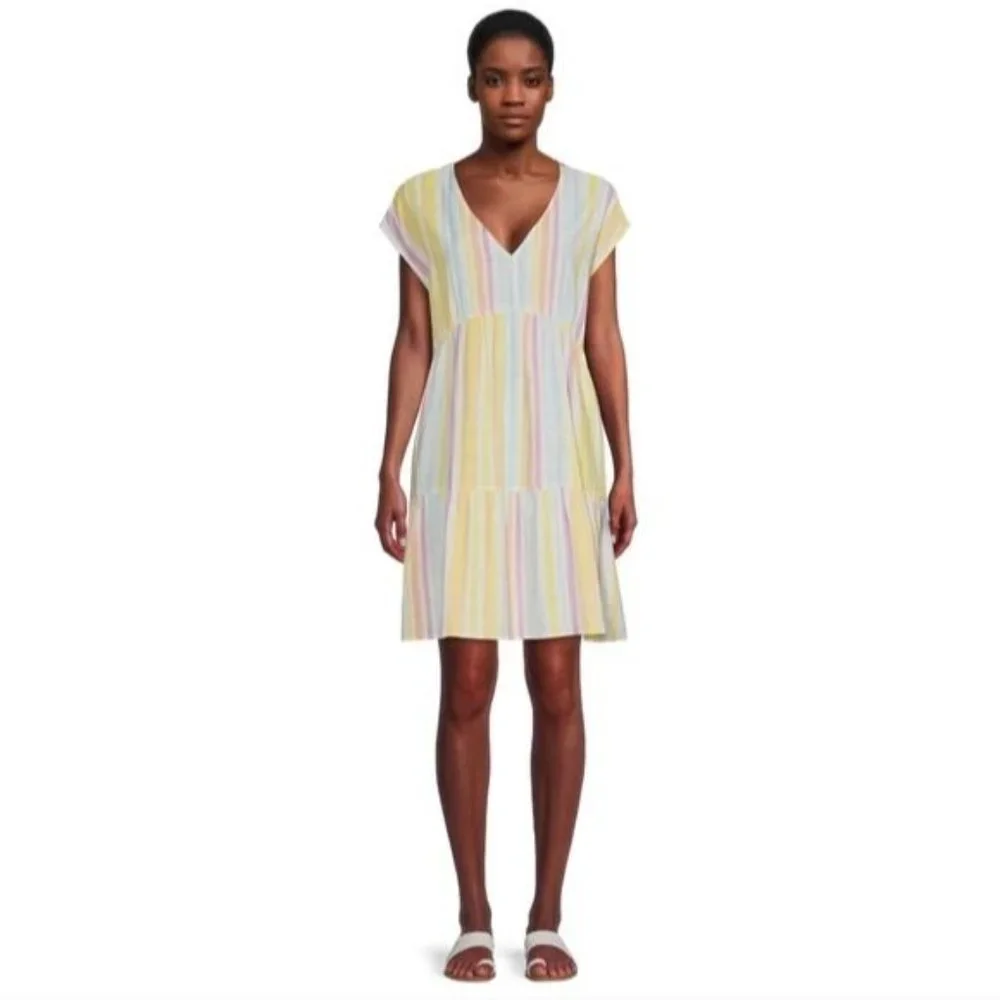 Time and Tru Women's Woven Print Dress with Flounce Hem V-Neck Size XXL - Picture 1 of 15